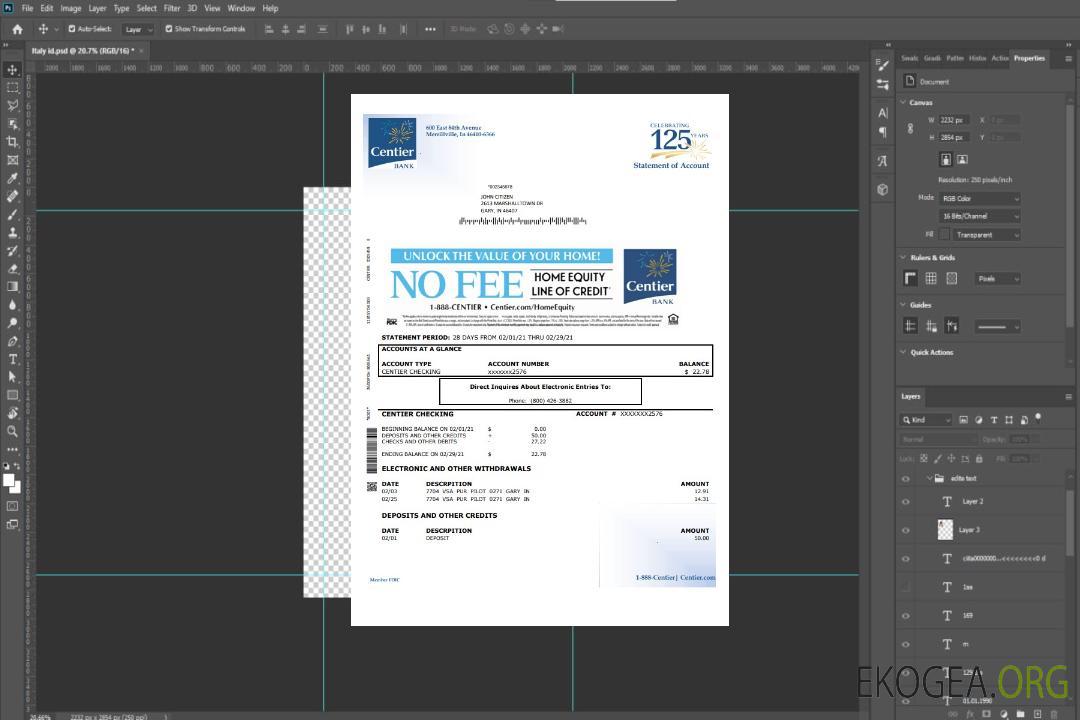 USA Indiana Centre banque mot pdf template